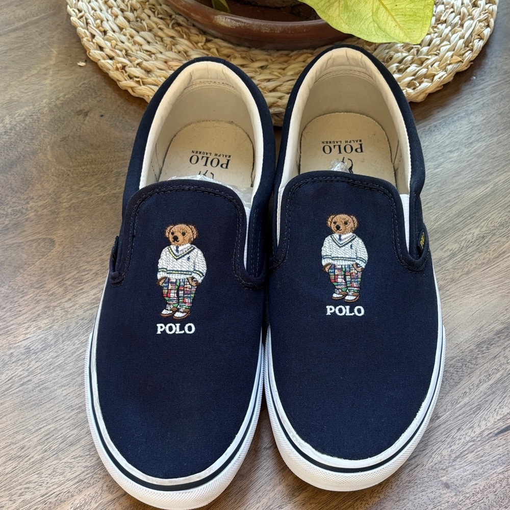 Polo by Ralph Lauren Navy Slip-On Bear Sneakers